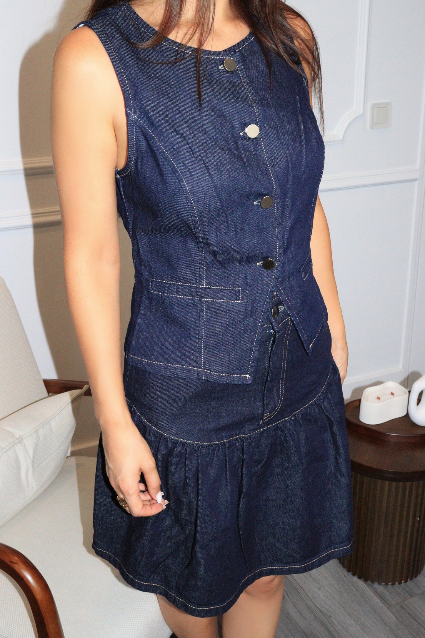 Gilet Vera sans manches en Jean – Coupe Cintrée