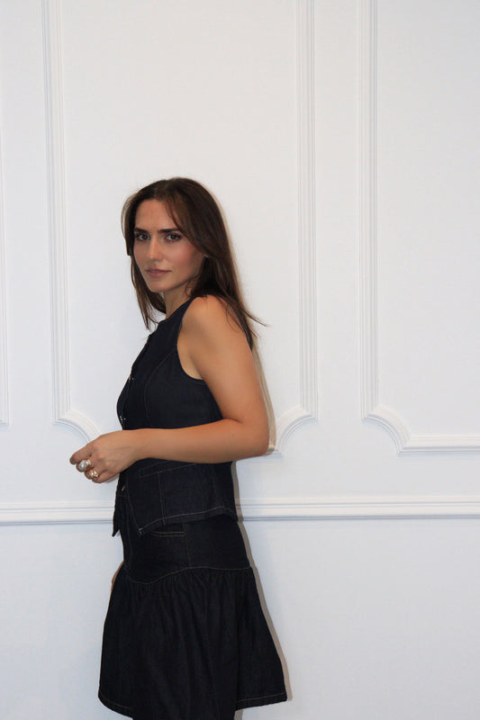 Jupe Vera en Jean Brut à Volants – Coupe Trapèze