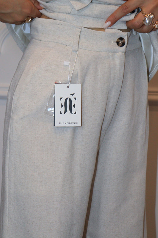 Ensemble Clara – Gilet sans manches et Pantalon Large en Lin Beige