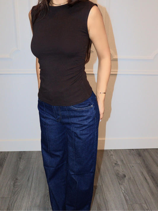 Haut Serena – Haut Plissé Latéral Côtelé Marron