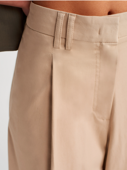 Pantalon Linae – Camel à Pinces, Coupe Large