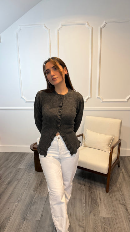 Gilet Méria Gris – Finitions Ondulées