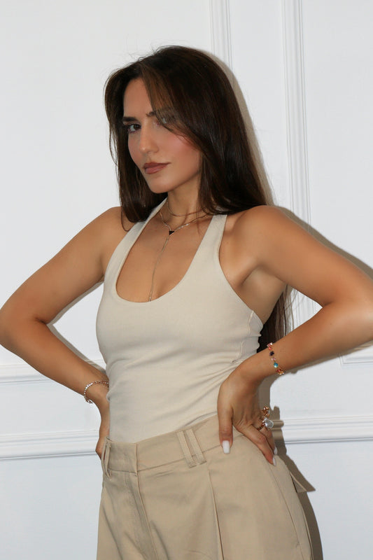 Top Elora  – Col Halter Côtelé