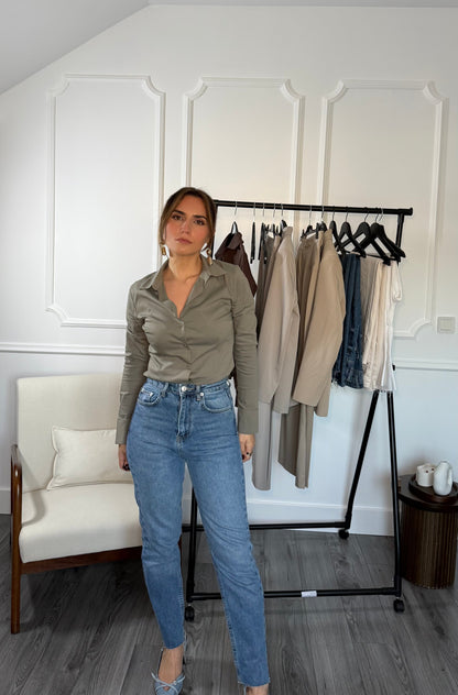 Chemise femme Althéa basique ajustée – Pistache