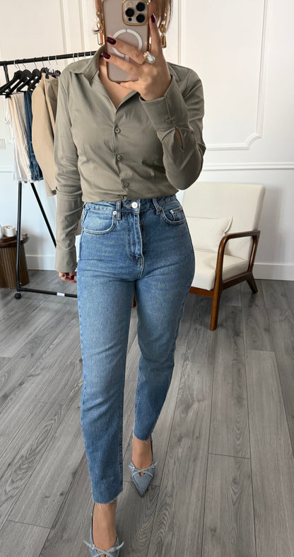 Jean femme Mae – Taille haute coupe ajustée – Bleu clair