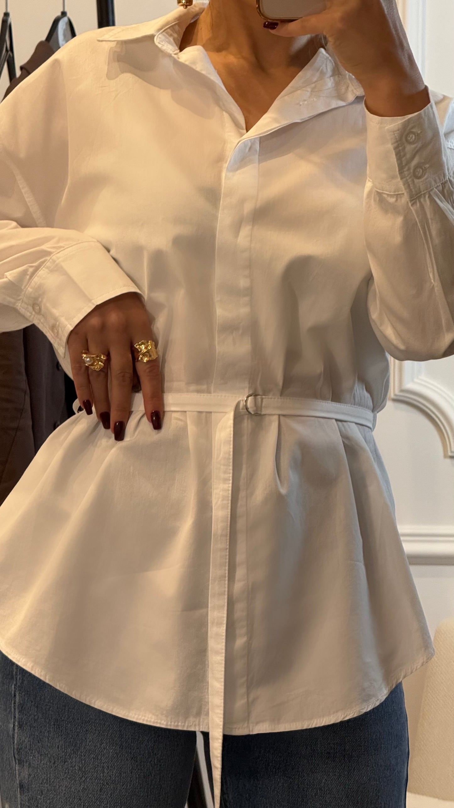 Chemise Iris – Popeline avec ceinture – Blanc