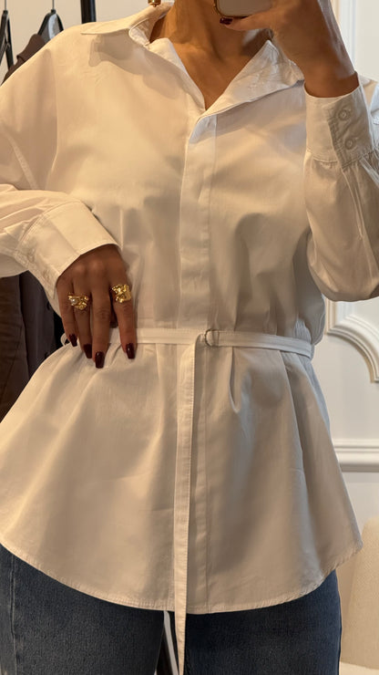 Chemise Iris – Popeline avec ceinture – Blanc