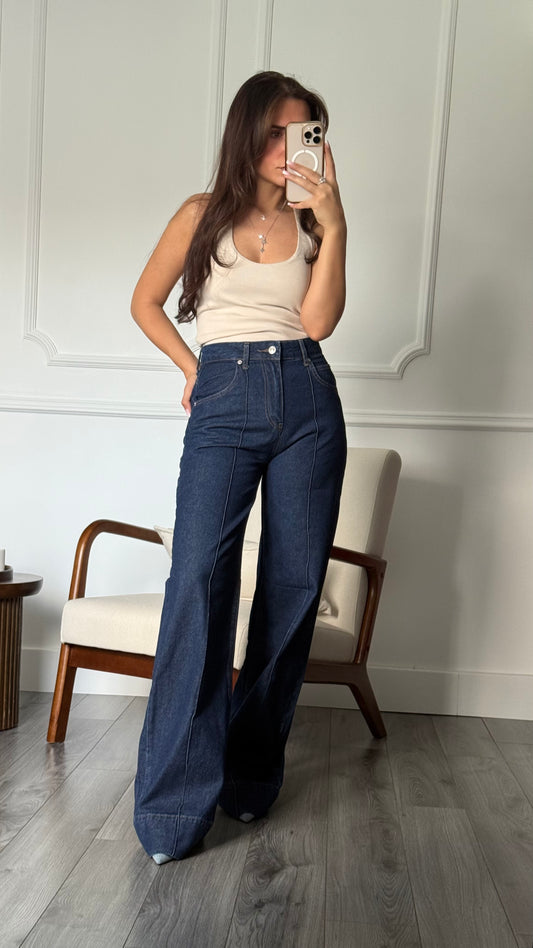 Jean femme Ariane – Coupe droite taille haute – Bleu brut