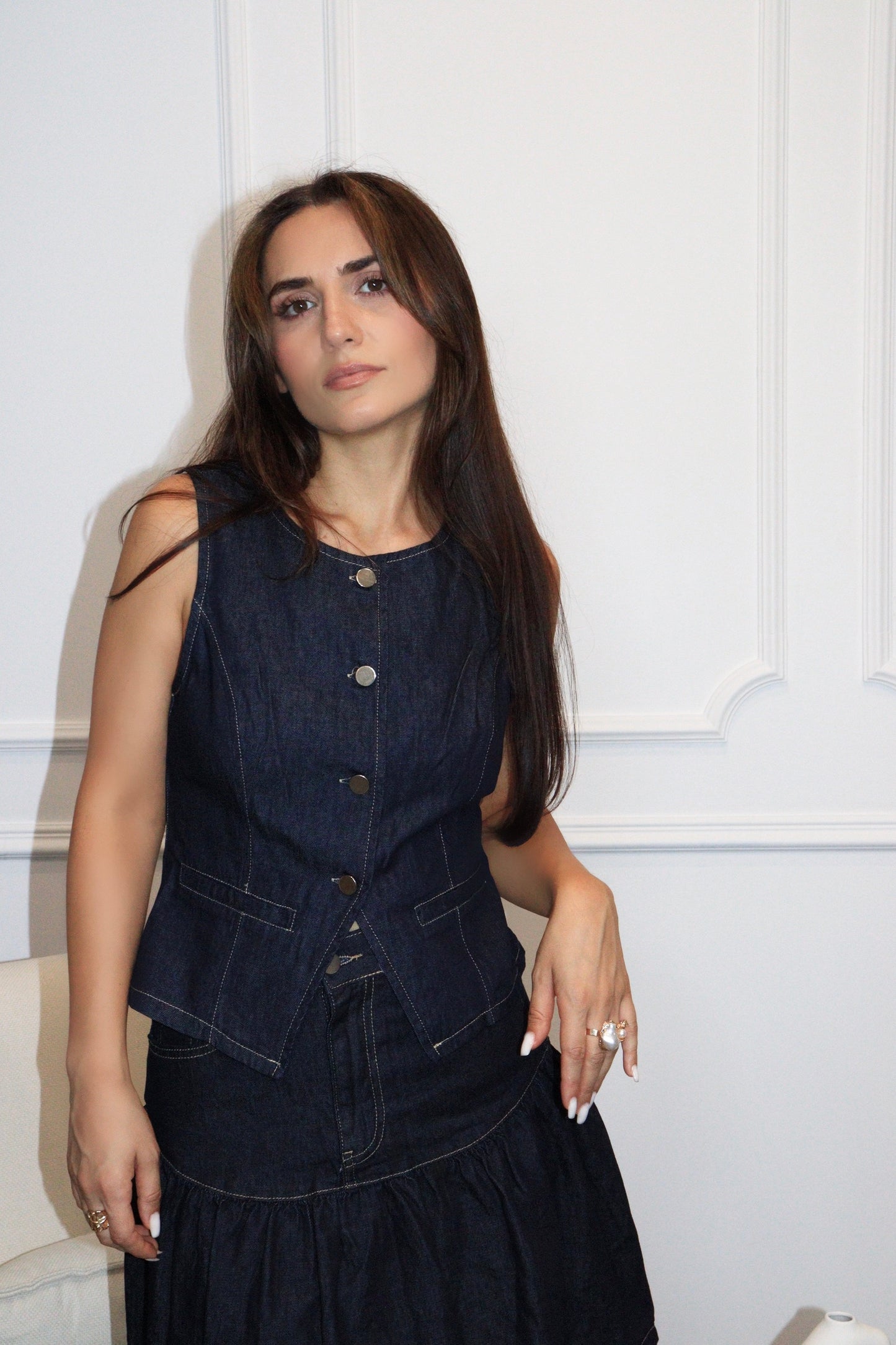 Gilet  Vera sans manches en Jean – Coupe Cintrée