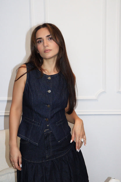 Gilet  Vera sans manches en Jean – Coupe Cintrée