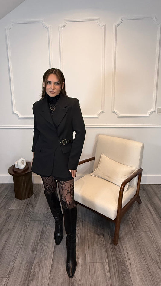 Blazer Arésia Noir – Ceinture Sculptée