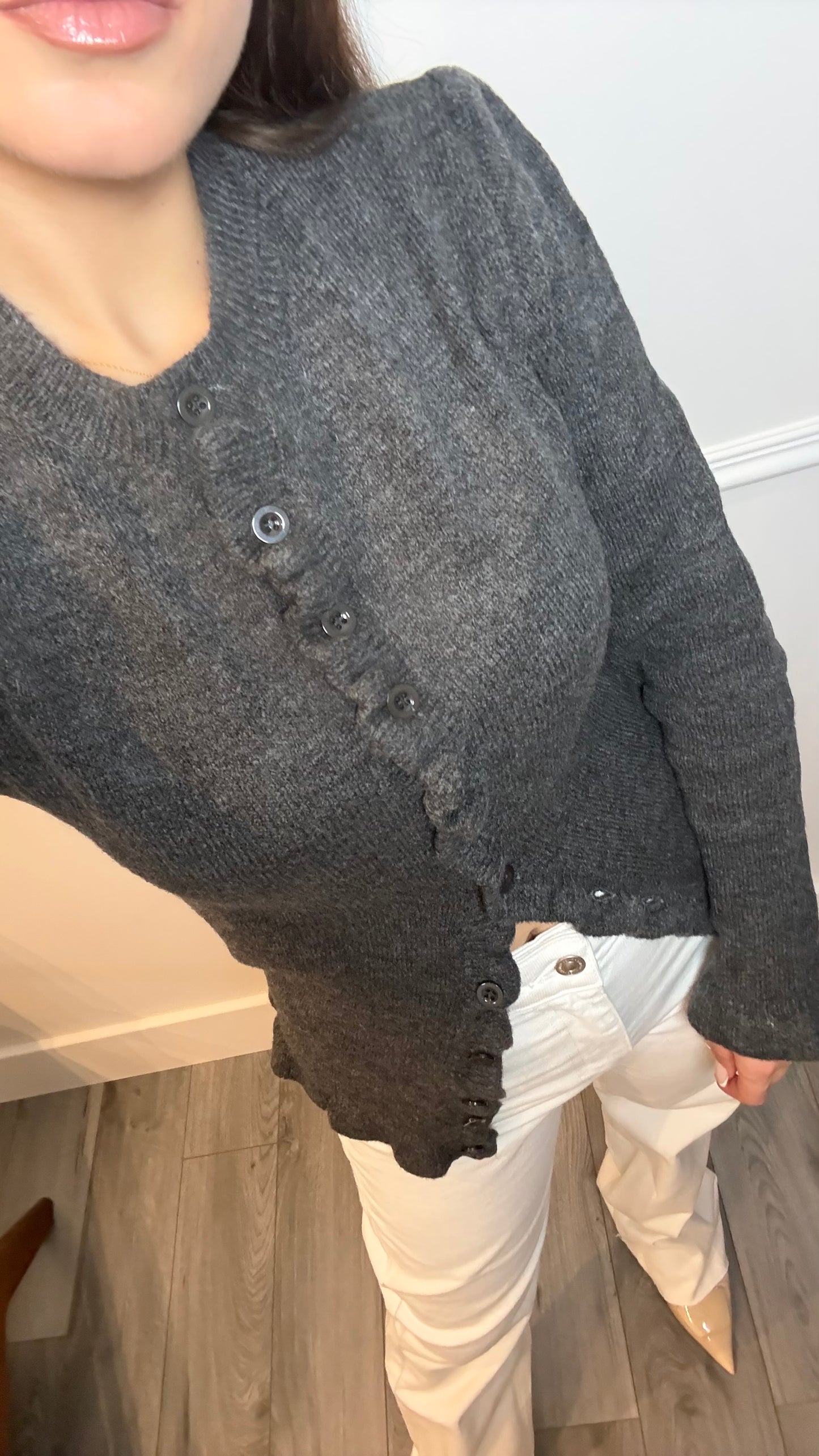 Gilet Méria Gris – Finitions Ondulées