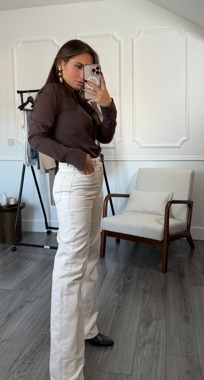 Chemise femme Althéa basique ajustée – Marron