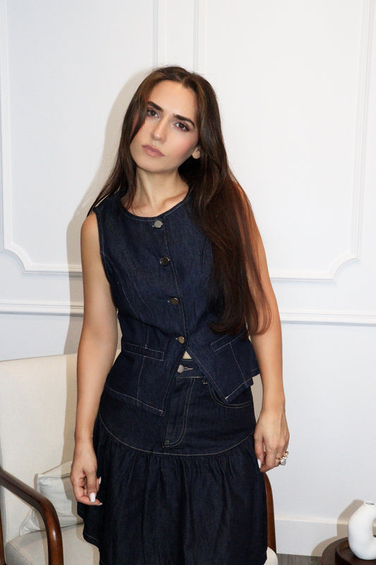 Gilet  Vera sans manches en Jean – Coupe Cintrée