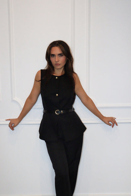 Ensemble Velena – Noir Chic à Boutons Dorés