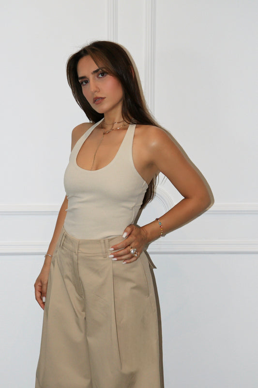 Top Elora  – Col Halter Côtelé