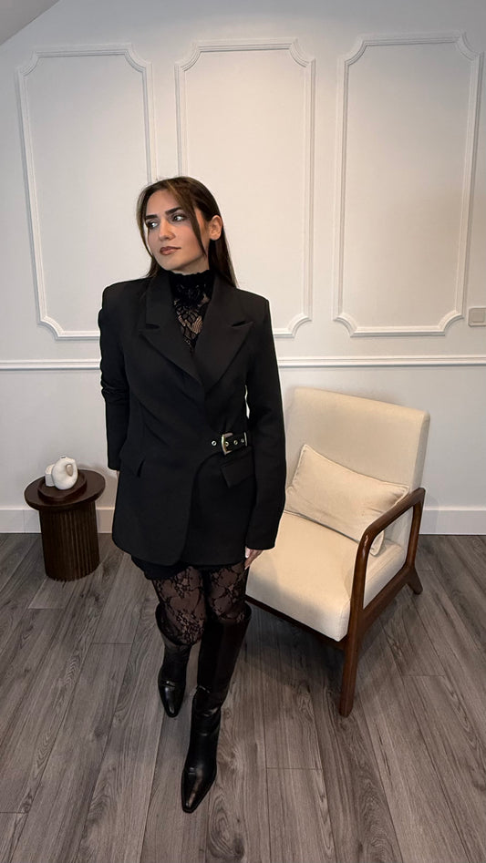 Blazer Arésia Noir – Ceinture Sculptée