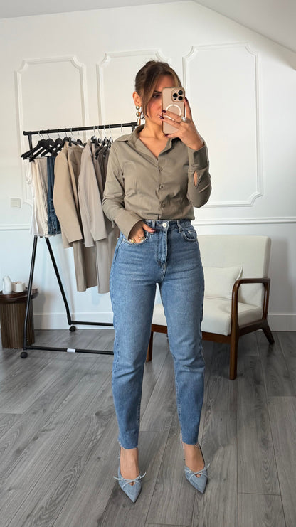 Jean femme Mae – Taille haute coupe ajustée – Bleu clair